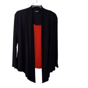 Rachel Rachel: Pull-Over Long Sleeve Tunic w/Cardigan, Size XL, Black, Red